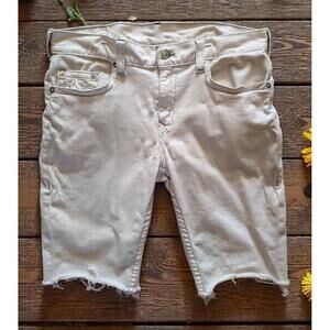 True Religion Section Straight Shorts 36 Grey Runstitch Optic Cutoff Denim